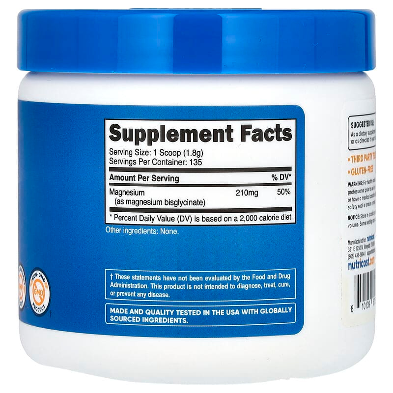 Nutricost, Glicinato de magnesio en polvo 250 g (8,9 oz) - Imagen 2
