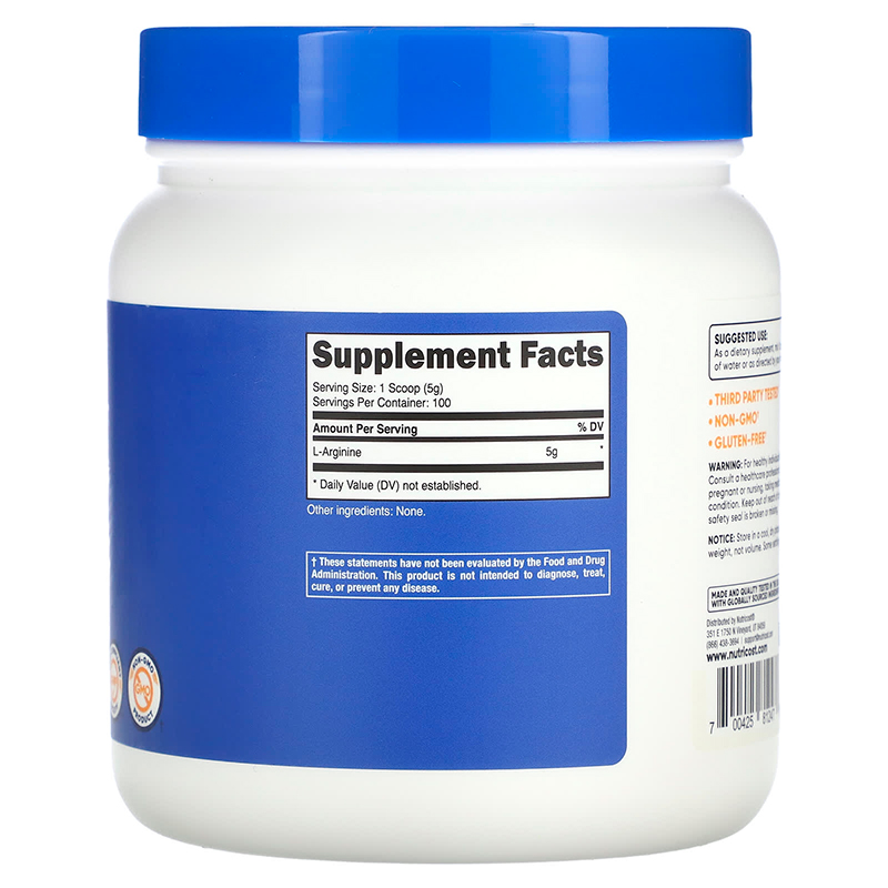 Nutricost, L-arginina, en polvo, 500 g (17,9 oz) - Imagen 2