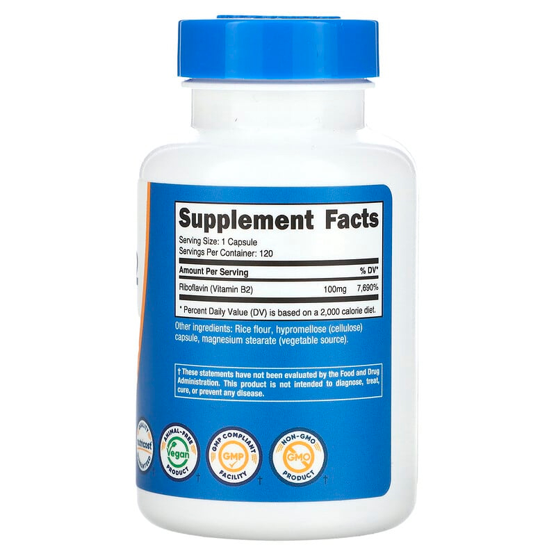 Nutricost, Vitamina B2, 100 mg, 120 cápsulas - Imagen 2