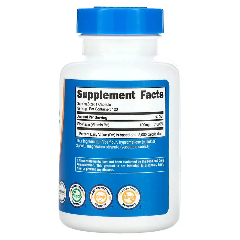 Nutricost, Vitamina B2, 100 mg, 120 cápsulas - Imagen 2