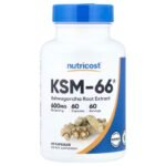 Nutricost, KSM-66®, Extracto de raíz de ashwagandha, 60 cápsulas