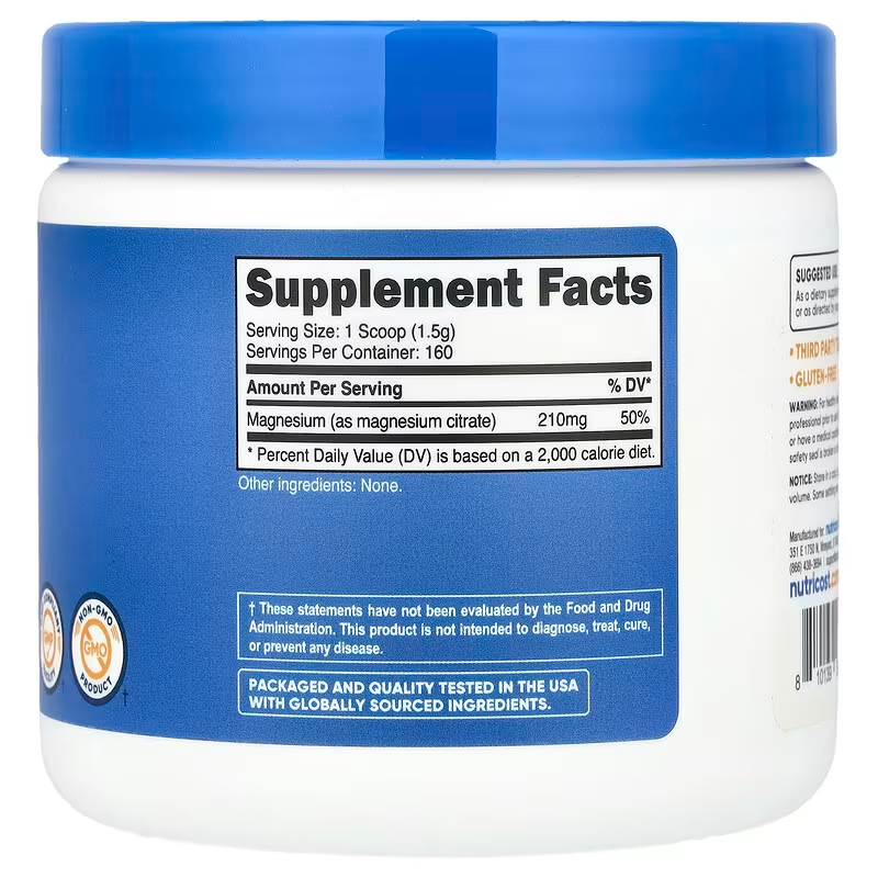 Nutricost, Citrato de magnesio, Sin sabor, 250 g (8,9 oz) - Imagen 2