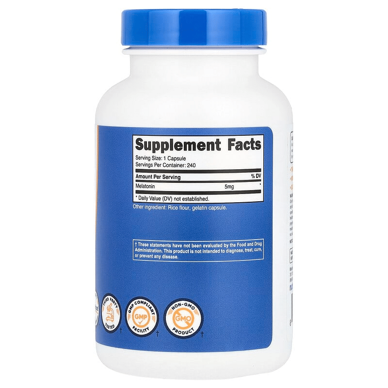 Nutricost, Melatonina, 5 mg, 240 cápsulas - Imagen 2