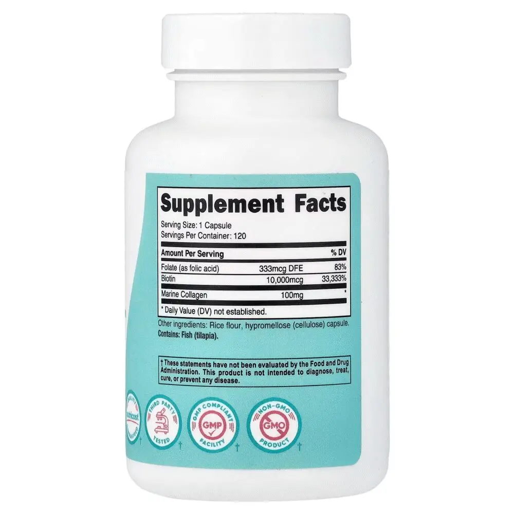 Nutricost, Biotina para mujeres, folato y colágeno, 120 cápsulas - Imagen 2