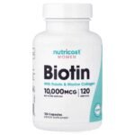 Nutricost, Biotina para mujeres, folato y colágeno, 120 cápsulas