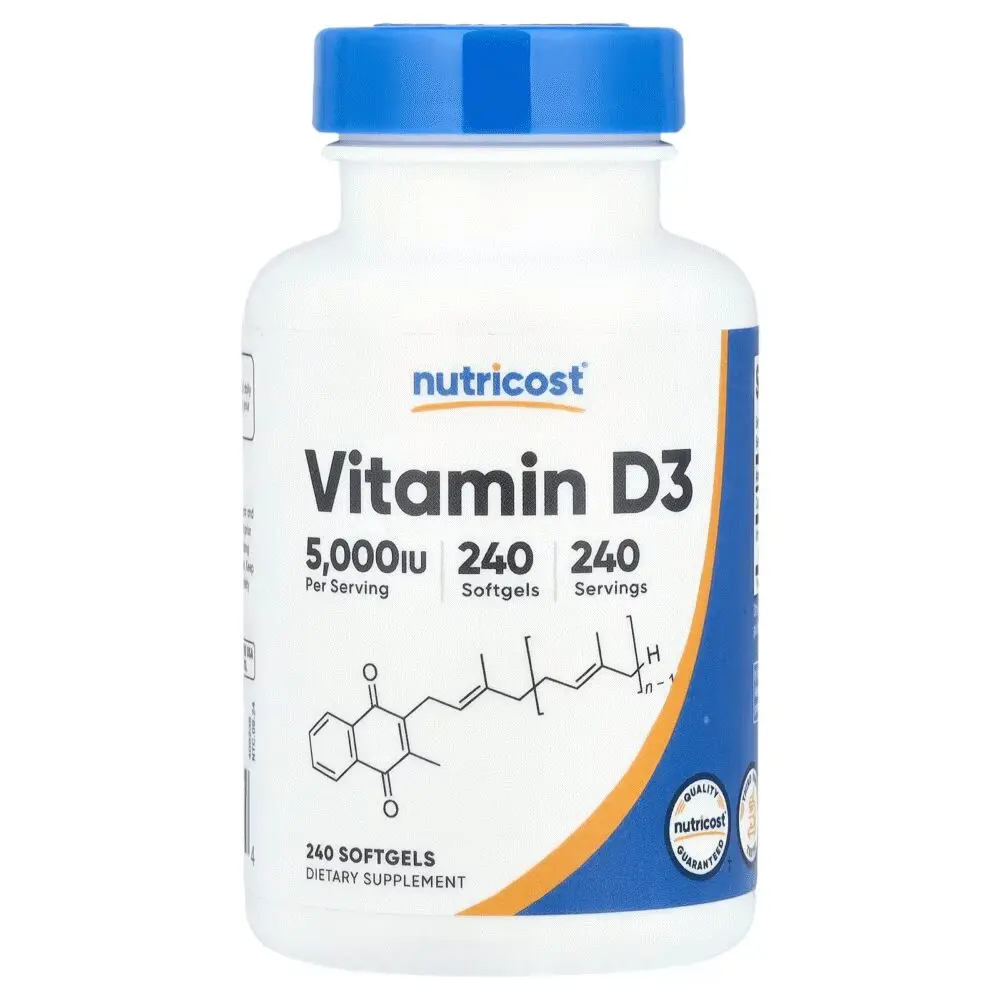 Nutricost, Vitamina D3, 125 mcg (5000 UI), 240 cápsulas blandas - Imagen 1